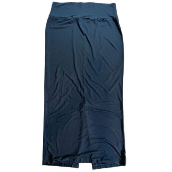 Eileen Fisher Black Maxi Skirt Pull On Large Rayon Lycra Column Rayon Lycra Slit - Picture 6 of 6